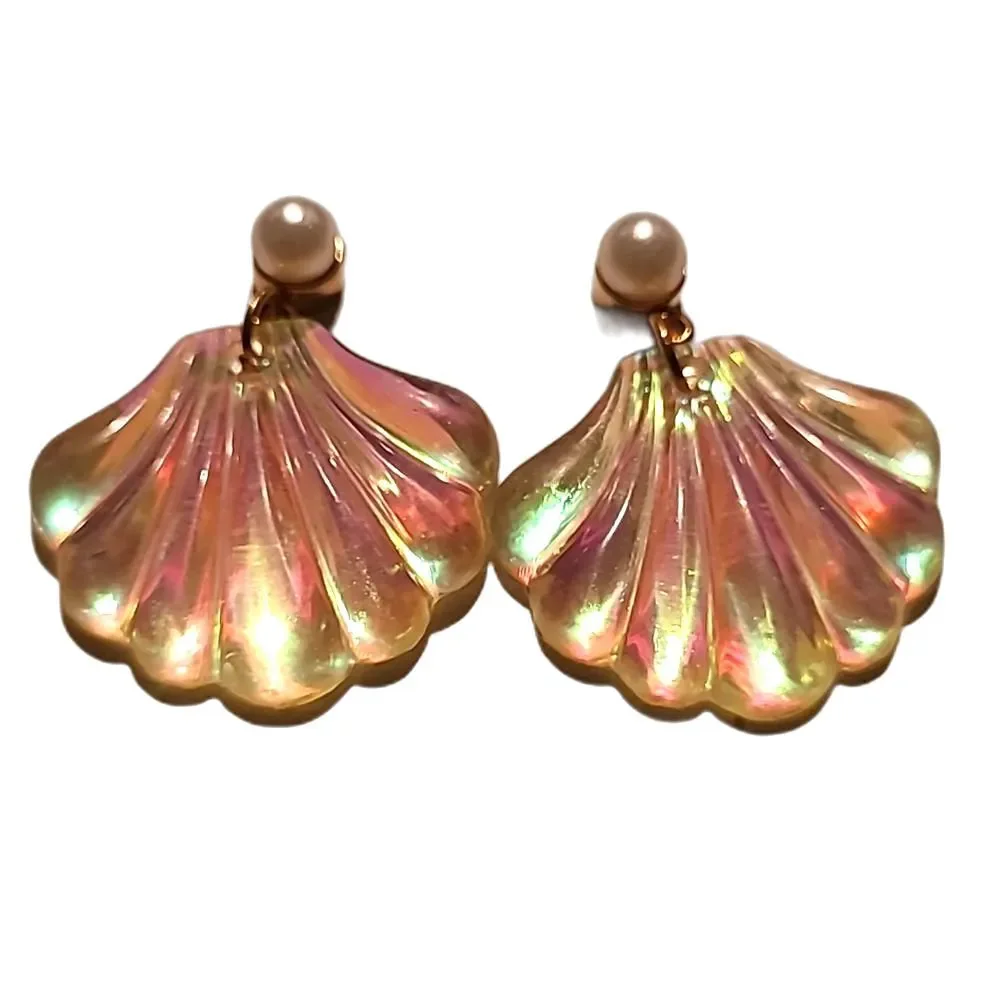 $3 ADD ON Bohemian Pearl Seashell Earring Gold Pink Glitter Shiny Beachy Boho